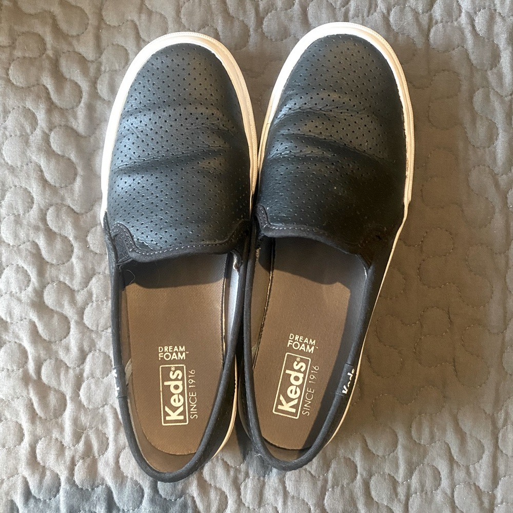 Keds double decker perf leather slip on sneaker.